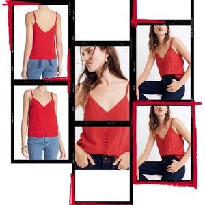 NWT MADEWELL Red Silk Button Cami Tank